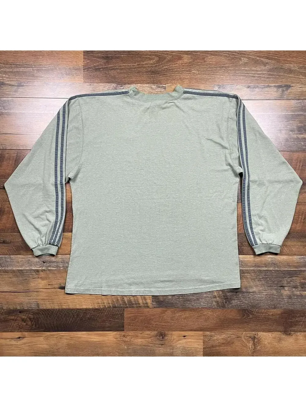 Vintage Adidas Shirt Size Large Green Gray Striped Long Sleeve Embroidered Logo